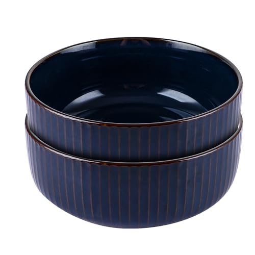 STARVAST Lot de 2 bols à salade en porcelaine - Grand bol à soupe en céramique - Grand bol à ramen - Bol à noodle - Bol à dessert - Bleu - 1800 ml