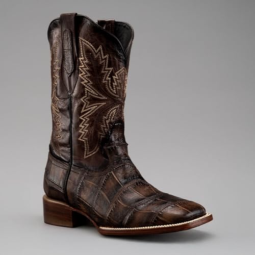 Joe Boots Alligator Premium Leather Print Square Toe Western Cowboy Boot 1.5 Heel Embroider Tabacco Color4
