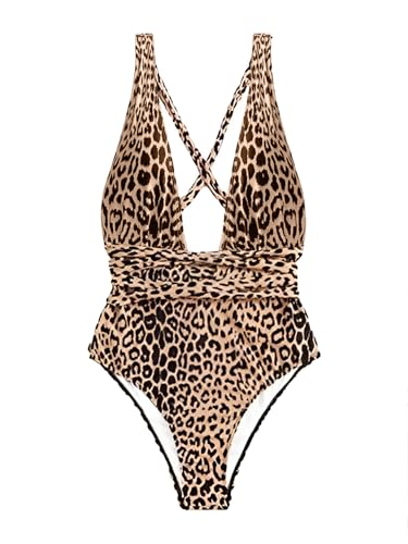 Image of Lilosy Sexy Tie Criss Cross Plunge One Piece Thong Swimsuit High Cut Brazilian Bathing Suit