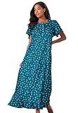 Dreams & Co. Plus Size Long Floral Print Cotton Gown - L, Deep Teal Ditsy