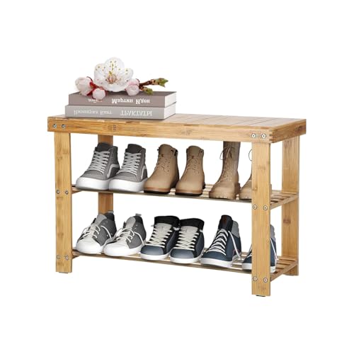 CROWNSHOP Shoe Bench Shoe Rack 3 Tier Shoe Storage Organiser