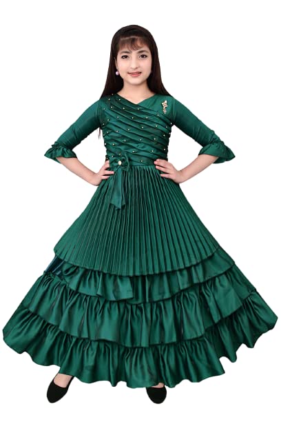 Buy NURBANU GARMENTS Girls Maxi/Full Length Party Dress Green at Amazon.in