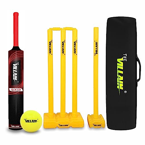 THE VILLAIN Sixer Edition Plastic Cricket Bat (Full Size) Black Color | Lightweight and Durable | Bat, Ball, Wicket Set & Kit Cover | Pack of 4 (B0CCKSKZSB) Amazon Price History, Amazon Price Tracker