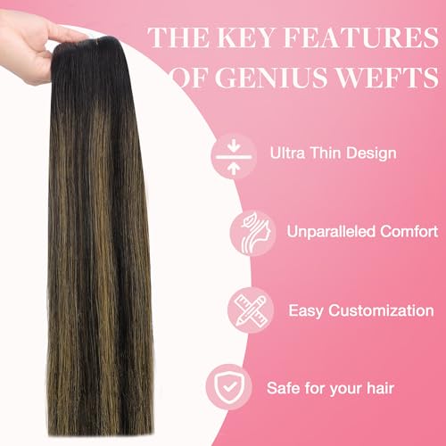 Image of GOO GOO Genius Weft Hair Extensions Human Hair, Sew In Hair Extensions Rooted Remy Weft, 2 /6 /2 Balayage Dark Brown to Chestnut Brown 24inch 60g, Hand Tied Weft Hair Extensions