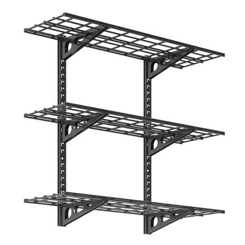 FLEXIMOUNTS 3-Tier 1x3ft Garage Storage Wall Shelving, 12x36inch per Shelf Height Adjustable Floating Shelves, Heavy Duty Wall Mounted Shelve, 600lbs Weight Capacity, Black, Classic Series