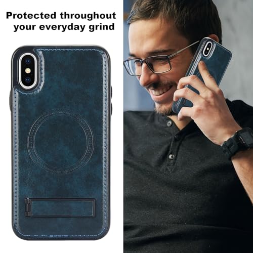 Coque iPhone XS Max Cuir PU Bleu Magnétique Magsafe avec Béquille