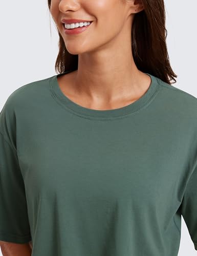 Image of CRZ YOGA Pima Cotton High Neck Crop T-Shirt | Workout, Naturally Soft, Loose Fit, Short Sleeve Tops for Women