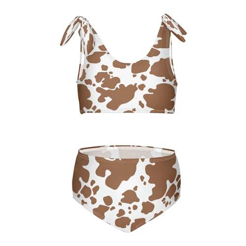 Image of QUGRL Swimsuits for Teen Girls Brown Cow Print Pattern Girls' 2 Piece Bikini Set Swimwear Animal Skins Leather Kids Swimsuit Beach Sport Bathing Suit 11-12 Years