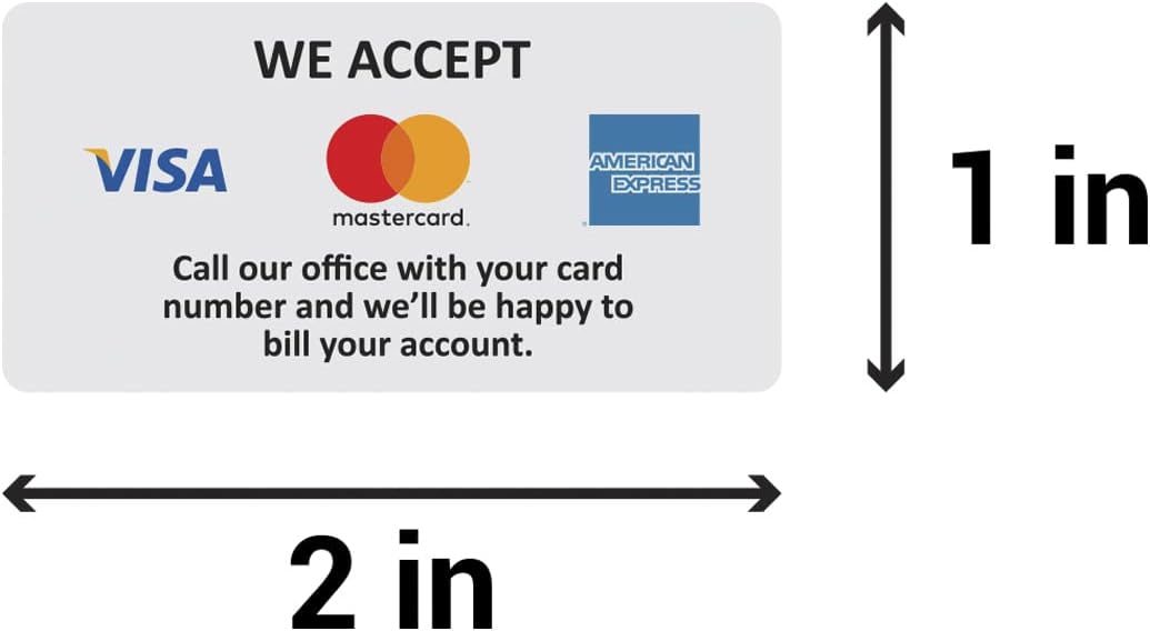 600 Credit Card Sticker Signs Stickers - 2 Rolls of 300 Labels - 1 x 2 Inch We Accept Credit Cards Sign Visa MasterCard American Express Forms of Payment Accepted Sign for Billing