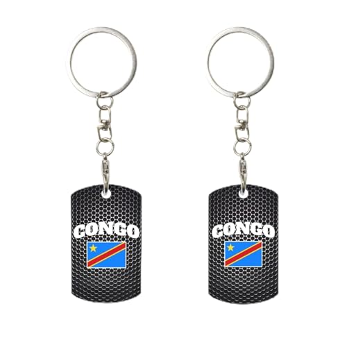 Porte-clés rectangulaire personnalisé en métal avec drapeau de la République démocratique du Congo, pour la maison, le bureau et la moto