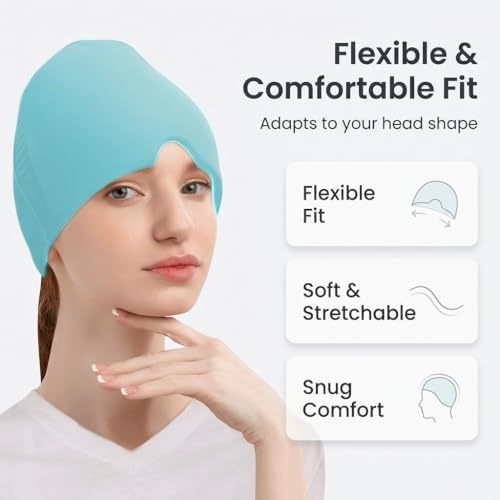 Image of Migraine Relief Cap, Hot & Cold Gel Therapy, Full Head Coverage, Reusable, for Stress, Sinus & Tension Relief