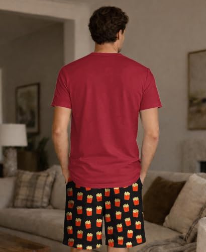 Image of Yoimira Mens Soft Pajama Set Short /Long Sleeve 2 Piece PJs with Pockets | Men's short /long sleeve pajama set, soft 2 piece PJs with pockets for sleepwear, loungewear, relaxing at home and nightwear