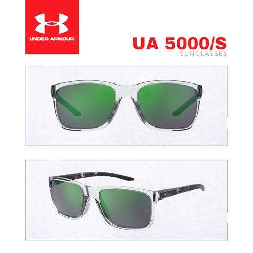 Under Armour UA0005/S Hustle 0MNG/Z9 58MM Crystal Black/Green Multi Polarized Rectangular Sunglasses for Men +BUNDLE with ACCESSORY EYEWEAR KIT4