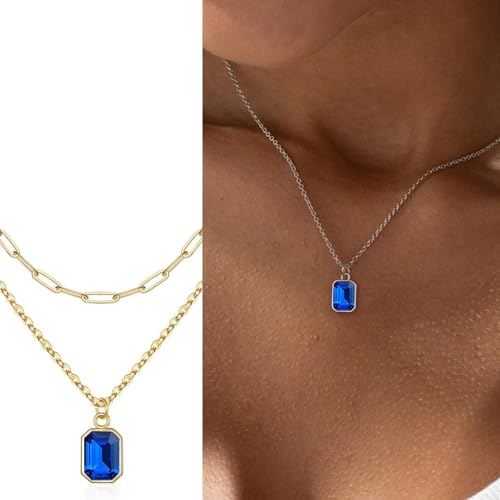 Collier pierres de décembre à double couche et pendentif rectangulaire