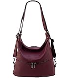  Freyday 2in1 Rucksackhandtasche Designer Damen Handtasche Henkeltasche 100% Echtleder HR02 (Bordeaux)