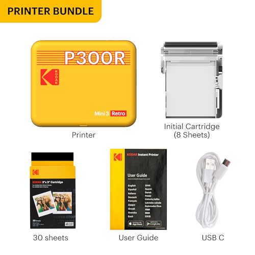 KODAK Mini 3 Retro 3x3'' Portable Photo Printer, 38 Sheets, Bluetooth Smartphone Printer for iPhone & Android, Instant Color Prints, 4PASS Dye Sublimation, Black