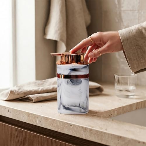 Image of Luxe Home International Marble Pattern Plastic Soap Dispenser for Bathroom and Kitchen Sink Leak Proof Liquid Hand Wash Square Bottle Lightweight Smooth Finish (13.5x7 cm White) Pack of 1
