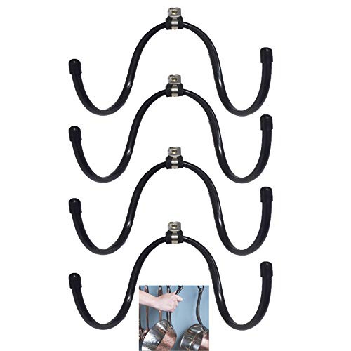 Adjustable Wrought Iron Wall Hook,Wall mounted pots and pans rack, Kitchen Cookware Hanging Organizer Hooks, Kitchen storage pot holder pot rack. Rolling pin Rack, W-type Flexible hook — 4/PK