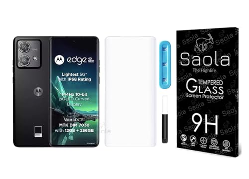 Image of Saola 1-Pack UV Curved Tempered Glass for Motorola Edge 40 Neo | 9H Hardness | Edge-to-Edge Full Screen | UV Light Installation | Scratch Resistant | Case Friendly Screen Protector. (6.55 Inches)