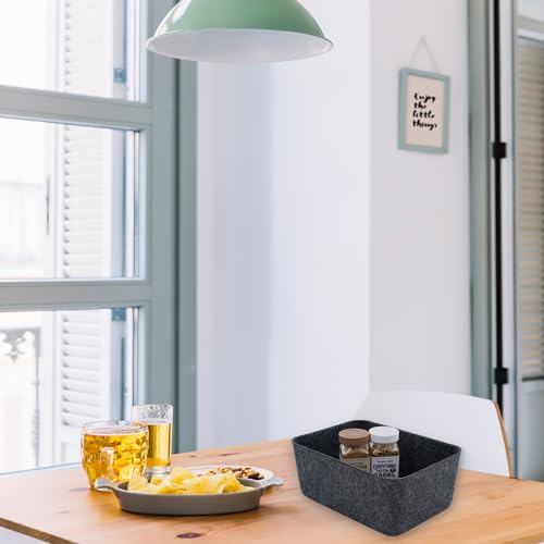 Image of Welaxy Felt deep Storage Bins lidded Drawer Organizer Caddy for junk stuff stationery makeup jewelry closet bathroom minimalist lifestyle (Charcoal Bin, S)