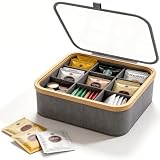 DOKRVLOQ Natur Bambus Teebox Teekiste aus Oxford-Gewebe mit 9 Fächern und Sichtfenster Tee Aufbewahrung Teebeutel Organizer - Ideal für Kaffee, Gewürzen & Kleinteilen Aufbewahrun