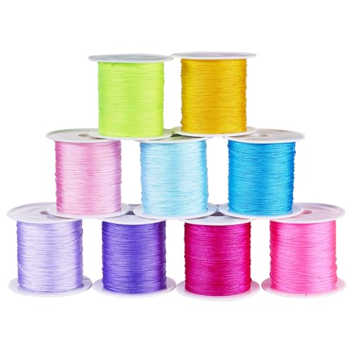 FASHEWELRY 9 Rolls Chinese Knotting Cord for Bracelets, Pastel Nylon String Cord 0.4mm Nylon String Beading Thread for Macrame Craft, Keychains Lanyards, Jewelry Making by FASHEWELRY - Used condition - US$11.62