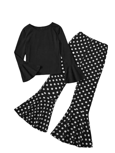 Image of WDIRARA Girl's 2 Piece Flounce Sleeve Top and Leopard Print Bell Leg Bottom Pants Set