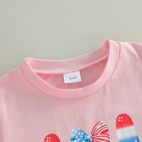 Image of Kids Toddler Girls 4th of July T-Shirt Short Sleeve Patriotic Coquette Bow American Flag Independence Day Top