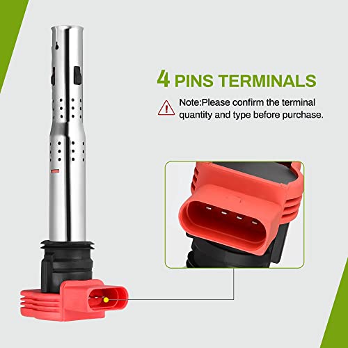 AUTOSAVER88 Ignition Coil Pack Set of 4 Compatible with Audi A3 A4 A5 A6 A7 Q5 Q7 R8 S4 S5 TT & Volkswagen VW MK5 MK6 Jetta Golf Passat CC 3.2L 4.2L 5.2L
