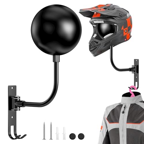 Brynlex Soporte Casco Motocicleta Rotación de 180°, Colgador Casco Moto Pared Perchero Metálico, con Doble Gancho, para Cascos, Gorros, Pelucas, Chaquetas, De Béisbol Pantalla (Negro)
