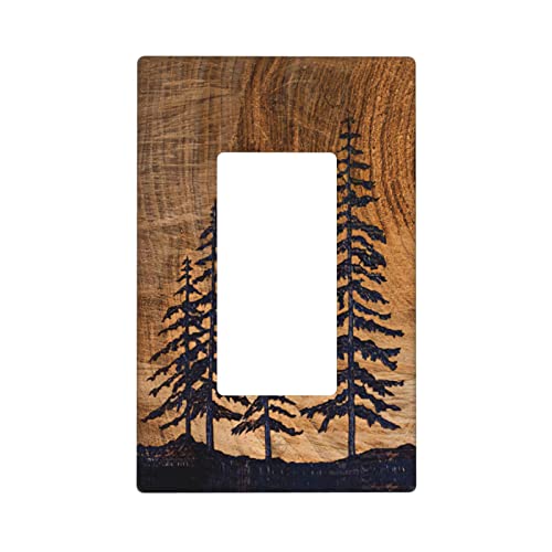 Image of Pine Tree Wood Grain Rustic Farmhouse Decor Print Light Switch Plate Cover Plastic Wall Plates (Single Gang Rocker)