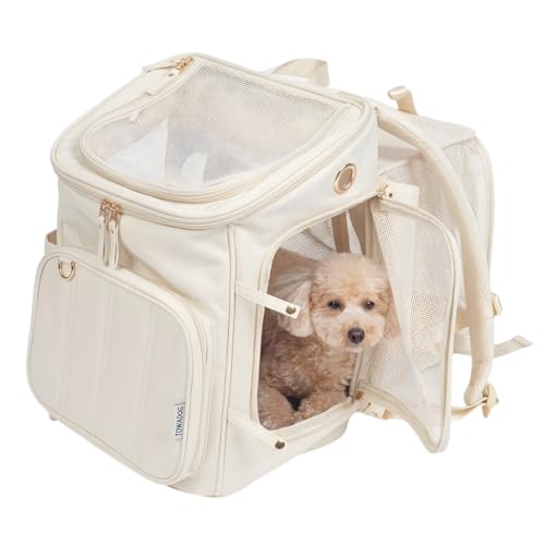 TOWADOG【用途に応じて拡張できる】 ペットキャリー 犬 リュック 拡張可能 ペットキャリーバッグ ペットリュック 犬用 犬用バッグ ドッグキャリー 猫 小型犬 中型犬 (アイボリー)