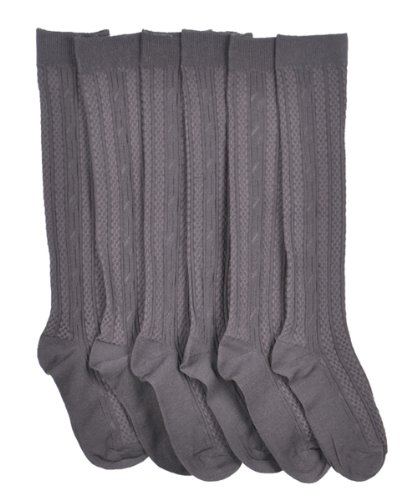 BLUE HEAVEN Girls' 3-Pack Cable Knee Socks - gray, 5-62