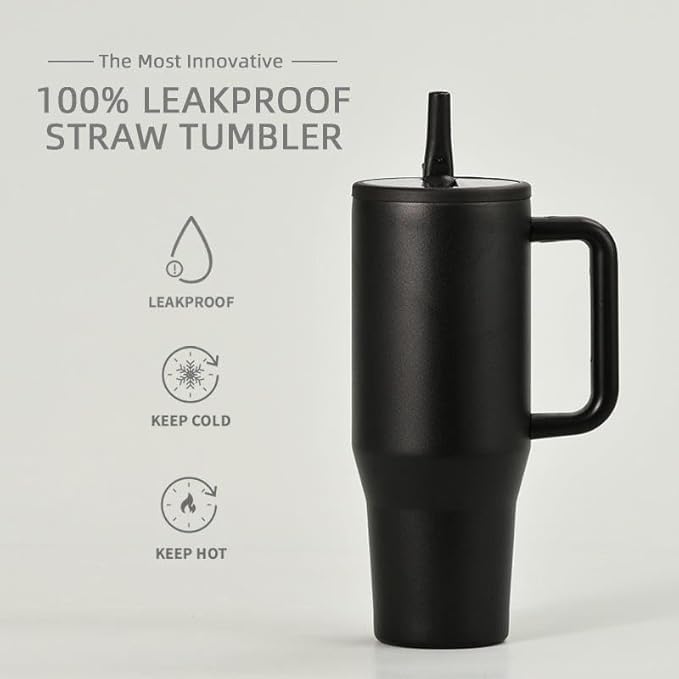 Image of Stainless Steel 1200 ml Vacuum Tumbler with Lid & Straw - Double‑Wall Insulated Cup for Travel, Gym & Office - Keeps Beverages Hot or Cold - 1.2 L Capacity (4TH Black)