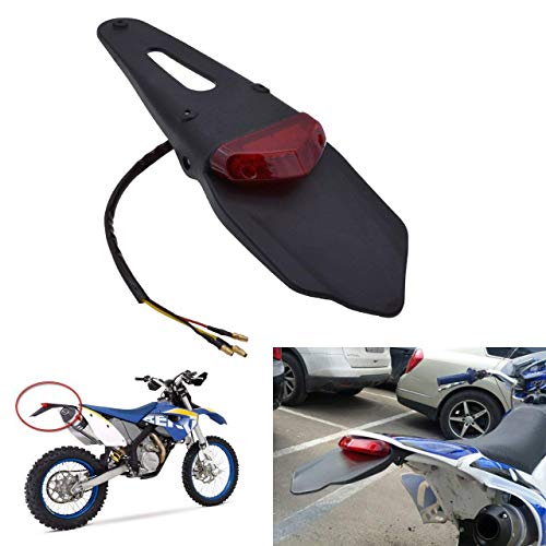 Wastuo Garde-boue arrière avec feu arrière de frein LED pour moto cross et enduro, lentille rouge Cover