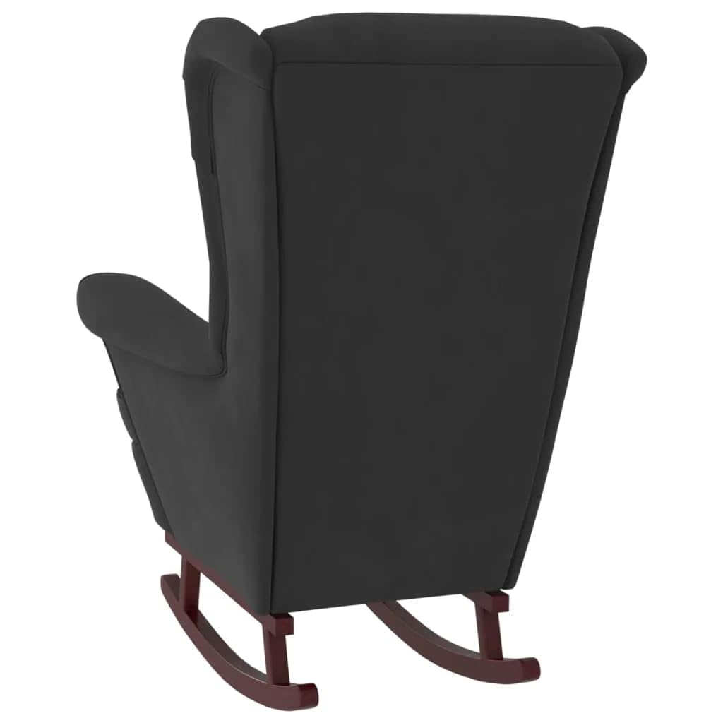 Fotel bujany z czarnego aksamitu, z płozami i taboretem z litego drewna, ergonomiczny fotel relaksacyjny do salonu, sypialni, pokoju dziecięcego, wygodny do czytania, kołysania się i relaksu