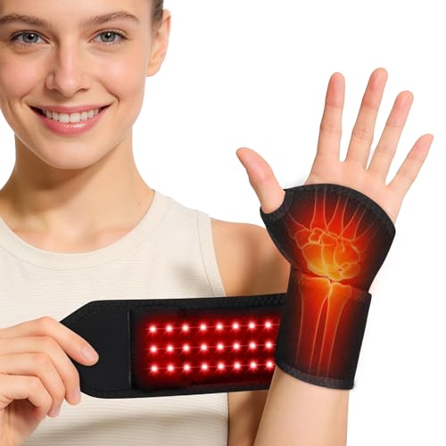 Cordless Wrist Heating Pad with Massage & Red Light Heated Wrist Brace for Carpal Tunnel Relief Arthritis Pain Tendonitis Rechargeable Wrist Massager for Office Home Travel