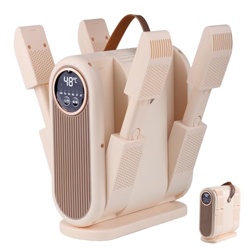 Portable Boot Dryer Folds for easy storage Constant-temperature dehumidification Features aromatherapy deodorization 360-minute timer 4 boot heaters Suitable for work boots ski boots sneakers socks