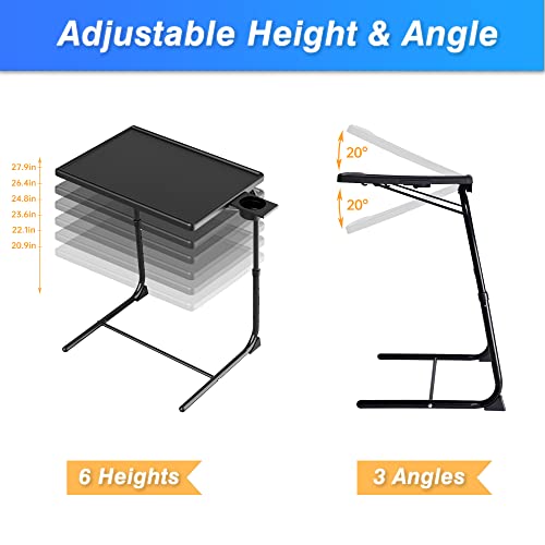 Allpop Tv Tray Table, Adjustable Tv Dinner Tray For Eating, Folding Laptop Table With 6 Heights & 3 Tilt Angles, Cup Holder For Bed & Sofa, Black #TOP4