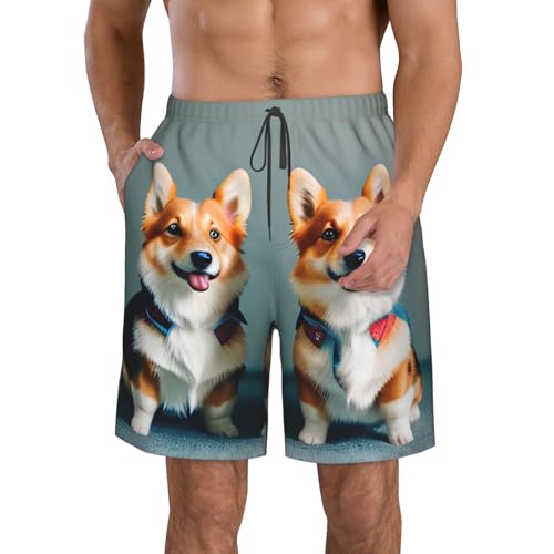 Wearing Clothes Cute Corgi Dogs Print Stylish Beach Shorts Swim Trunks Lightweight Breathable Summer Outdoor Activities