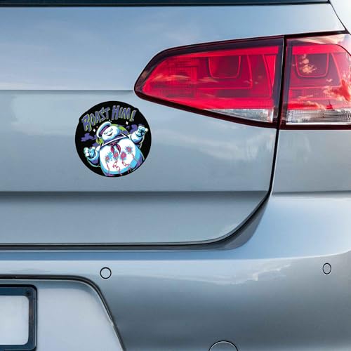Image of Ghostbusters Stay Puft Marshmallow Man Roast Him Adhesive Vinyl Decal - Spooky Sticker for Laptop or Water Bottle