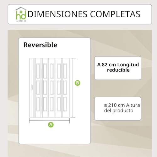 Miniatura 2 de Hdcasa Puerta Plegable Extra Standard, Pvc Con Cristal Transparente, Reversible Y Regulable En Altura Longitud, Para Montaje Propio, Fabricada Italia, Decoración Del Hogar, Blanca, 82 X 210 Cm