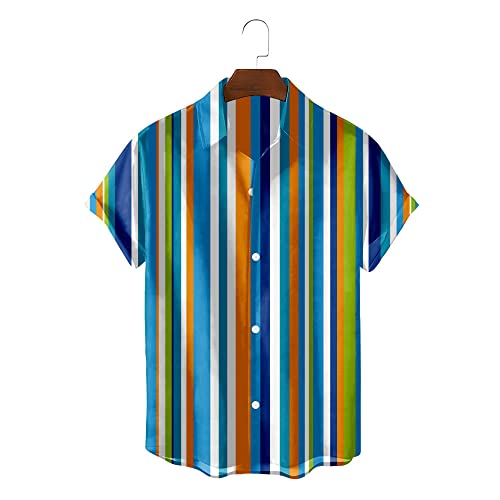 Chemises pour hommes à manches courtes H3TF5J chemise d'été boutonnée bleu dégradé à rayures