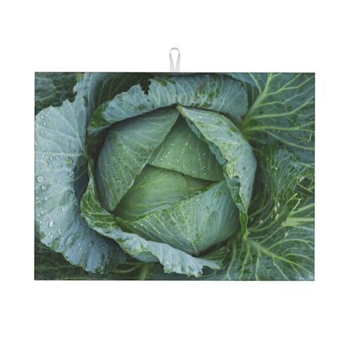 台所水切りマット明るいキャベツ 速乾吸水マット 食器乾燥マット 丸めて収納 皿置き 速乾性 耐油性 抗菌 消臭 お手入れ簡単 大判 衛生 防カビ 丸めて収納 滑り止め 棚シート46*61cm