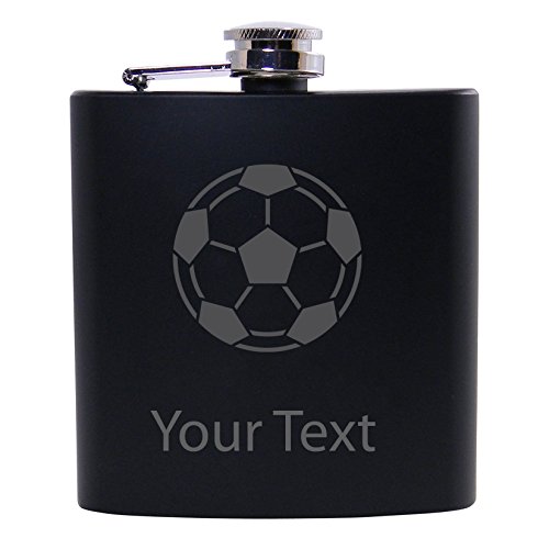 Personalized Custom Soccer Ball Black Stainless Steel Hip Customizable Flask