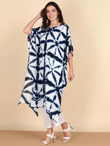 Image of Maaesa Women Handcrafted Tie & Dye Rayon Crepe Kaftan Dress | Casual Wear | Flowy Kaftan Style | Lightweight & Breathable Fabric