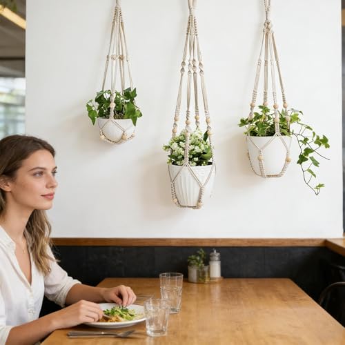 Lot de 3 supports décoratifs tissés à la main pour pot de fleurs d'intérieur et mur suspendu