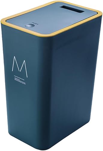 Bote de basura de plástico de 15 litros con tapa, cubo de basura de plástico con cubierta de resorte de presión, cesta de basura moderna, contenedor