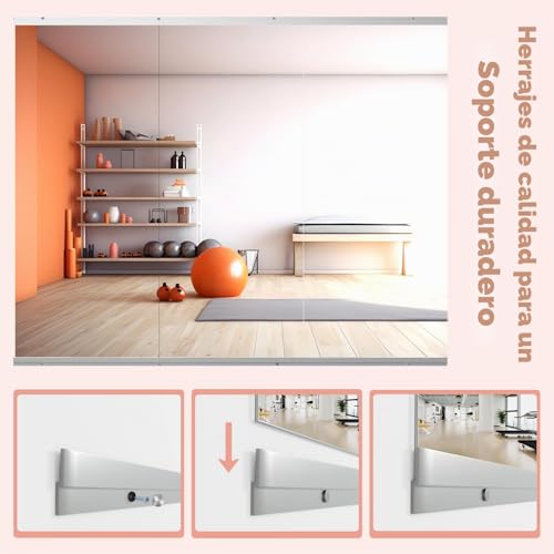 Miniatura 4 de Neuweaby Espejo Para Gimnasio Doméstico, 3piezas 144,5 X 60 Cm Espejo Grande Para Yoga, Espejos Sin Marco De Cuerpo Entero Para Fitness, Vidrio Templado, Montaje En Pared Para Estudio De Danza