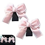 MOXRUQ 2 Pack Car Seat Headrest Hooks, Cute Bow Design Backseat Hook Storage Organizer for Purses, Handbags, Coats, Umbrellas, Cute Car Accessories for Women and Girls (Pink)